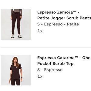 Figs espresso scrubs set - Catarina top size small, Zamora jogger small petite